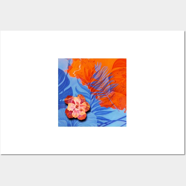 orange blue tropical flower and leaves Wall Art by katerina-ez